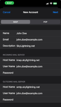 iPhone Mail Account Settings Screen